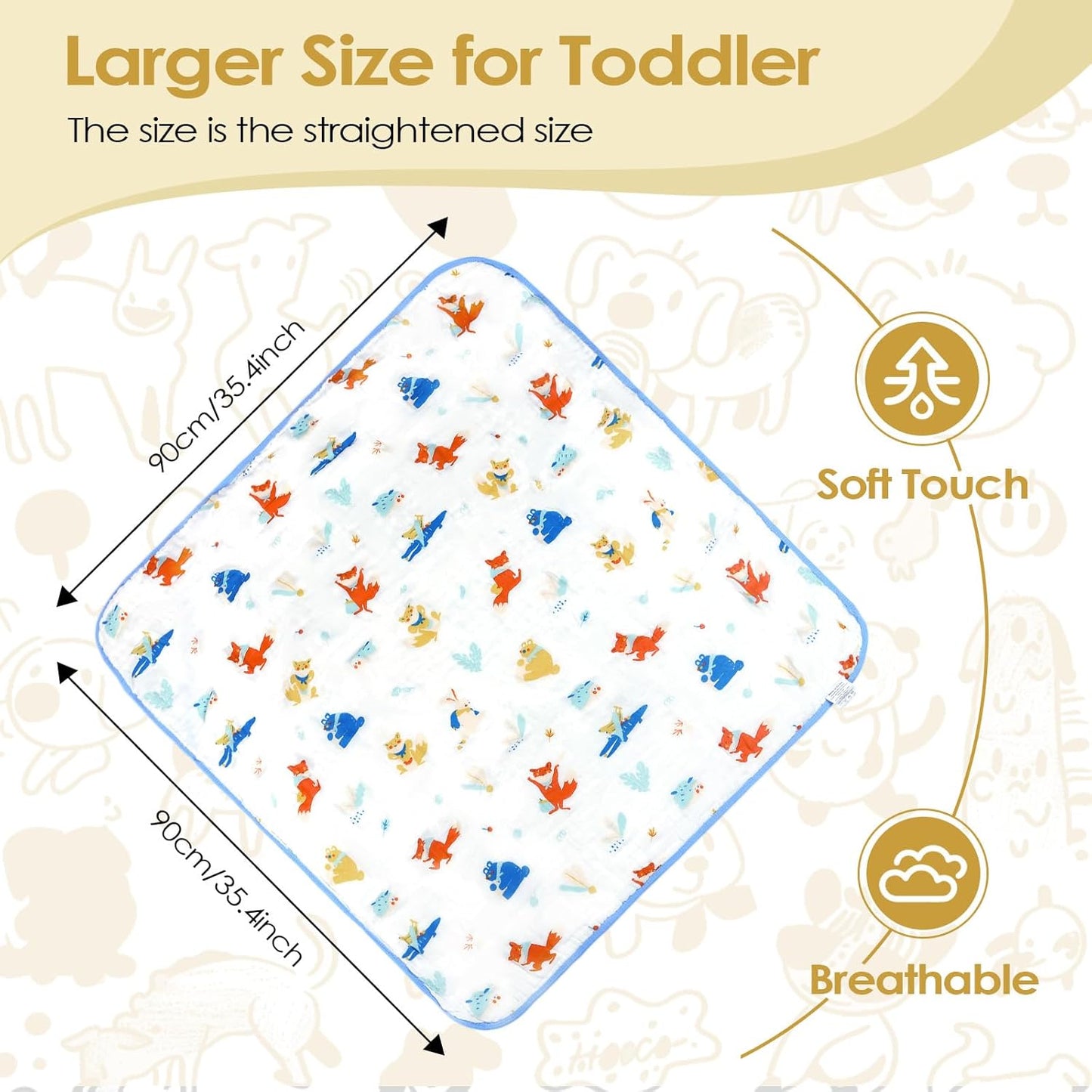 Baby Bath Towels 100% Muslin Cotton Hooded Baby Towels 2 Pack Shower Gifts for Newborn, Infant, Toddler, Kids,Super Soft and Absorbent, Large 35x35Inches
