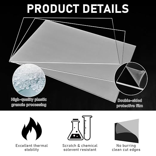 Roowest 3 Pcs 24'' x 36'' 1/4 Inch Thick Clear Acrylic Sheets Plastic Panels
