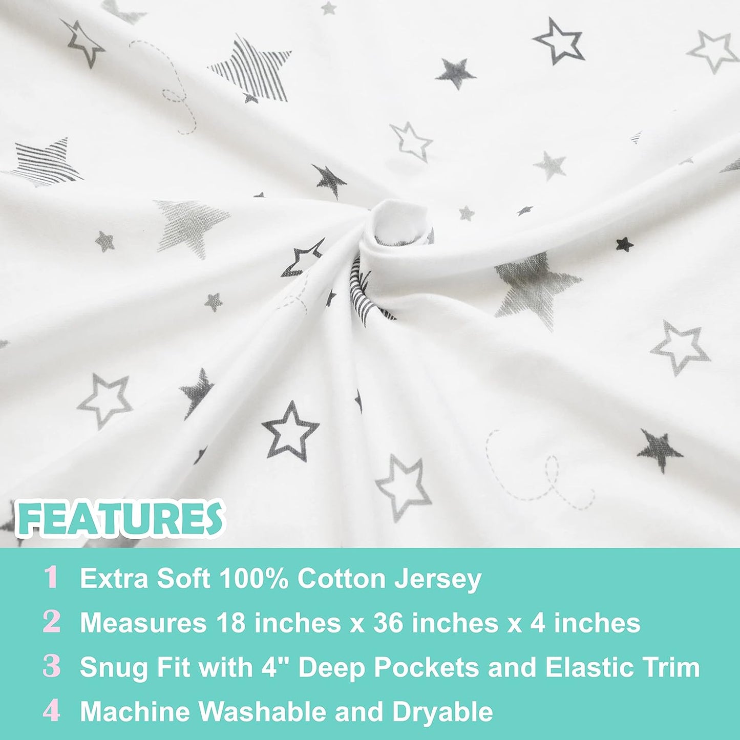 American Baby Company 100% Natural Cotton Fitted Cradle/Bassinet Sheet 36" x 18" - Soft, Breathable & Hypoallergenic Bed Sheet, Super Stars, Neutral for Boys & Girls