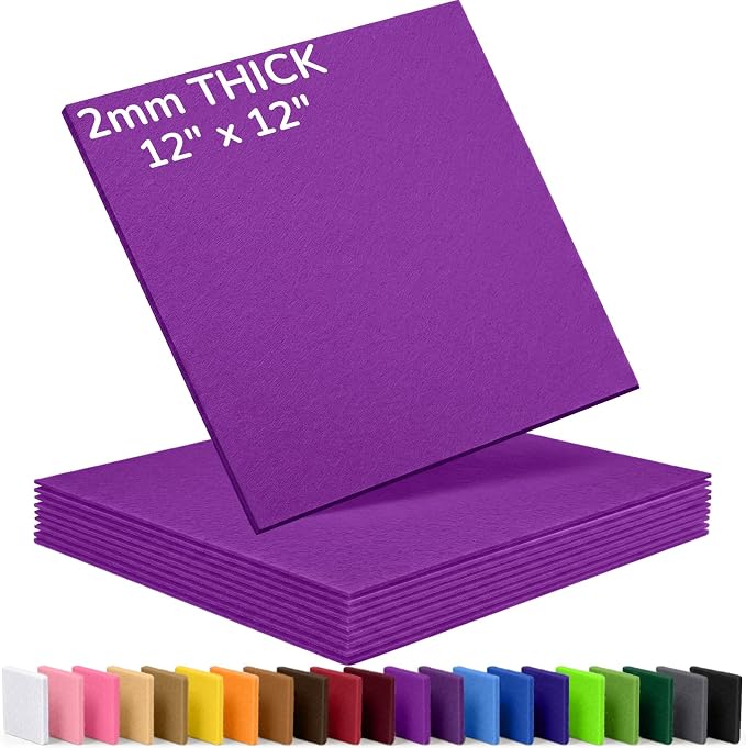 2mm Stiff Felt Sheets 12" X 12" | Thick Polyester Felt Material, DIY Craft