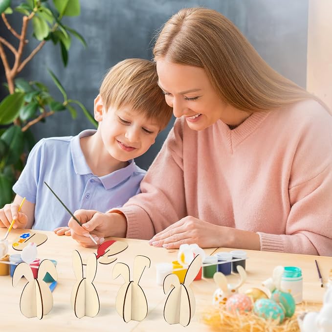 COCHIE DIY 3D Easter Eggs Wood Crafts to Paint, Paintable Unfinished Wooden