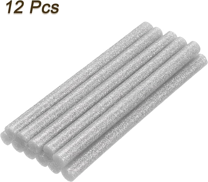 uxcell Mini Hot Glue Sticks for Glue Gun 7mm x 100mm Glitter Bright Silver 12pcs