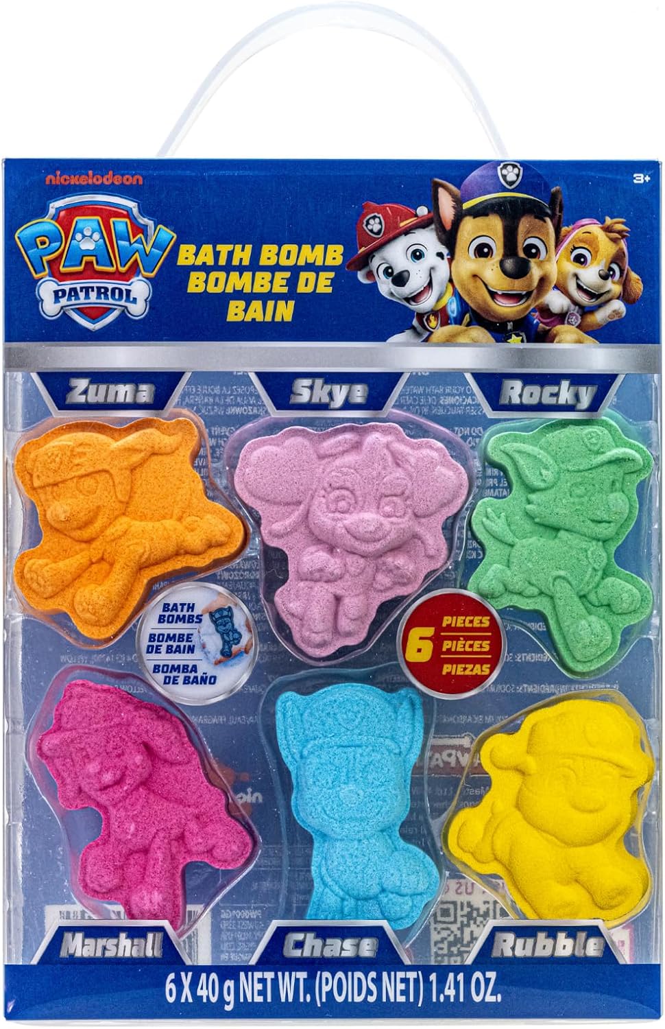 Paw Patrol 6 Pack Cucumber Melon Scented Bath Bombs Non-Toxic Character Molded Bath Bombs Fun and Bright Colors Great for Birthday Gifts, Stocking Stuffers, Slumber by Townley Girl