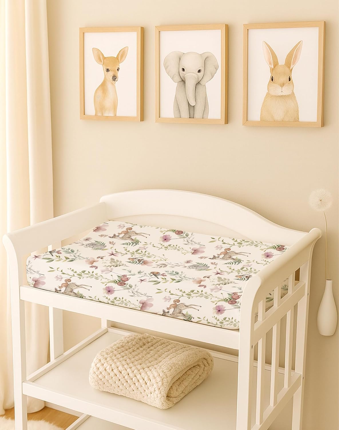 Changing Pad Cover for Baby Boys Girls 2 Pack, Fits Standard 32”×16” Changing Table Pads, Silky Breathable Stretch Knit, Machine Washable (Floral Fawn)