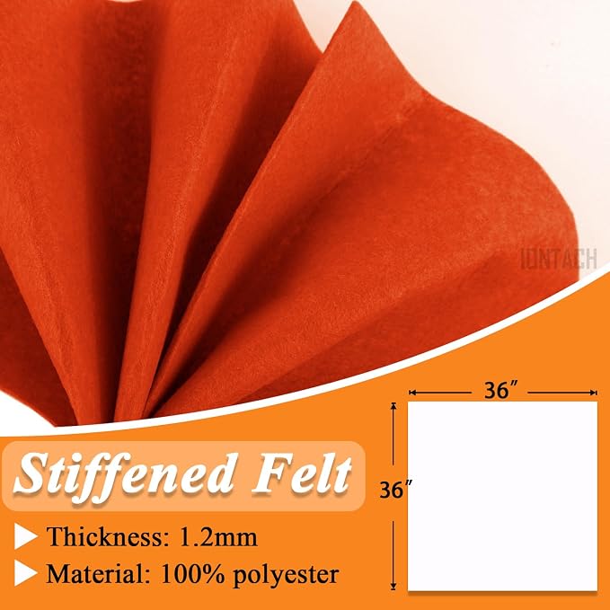 IONTACH 36" X 36" Orange Stiff Felt Fabric 1.2mm Thick | Felt Sheet