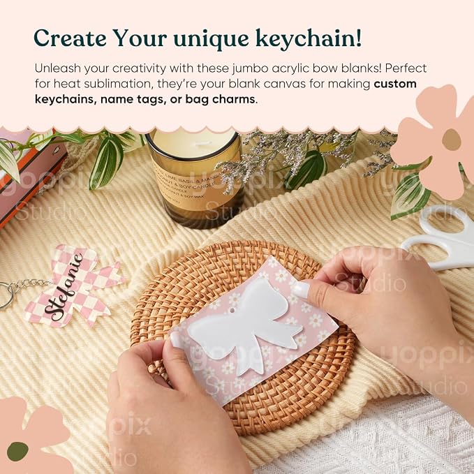 YOPPIX 10 Pcs Sublimation Bow Blanks, Sublimation Acrylic Bow Blanks Keychain