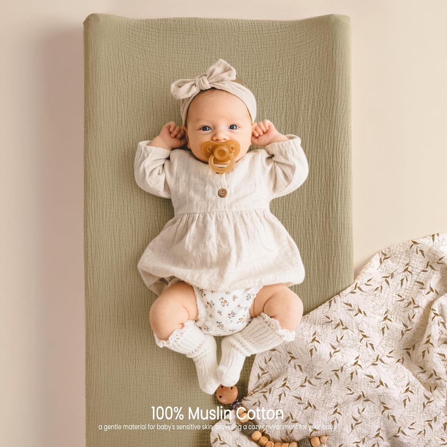lulumoon Muslin Changing Pad Cover: 2-Pack Soft Breathable Cotton Boho Neutral Print for Baby Girls Boys - Nursery & Baby Shower