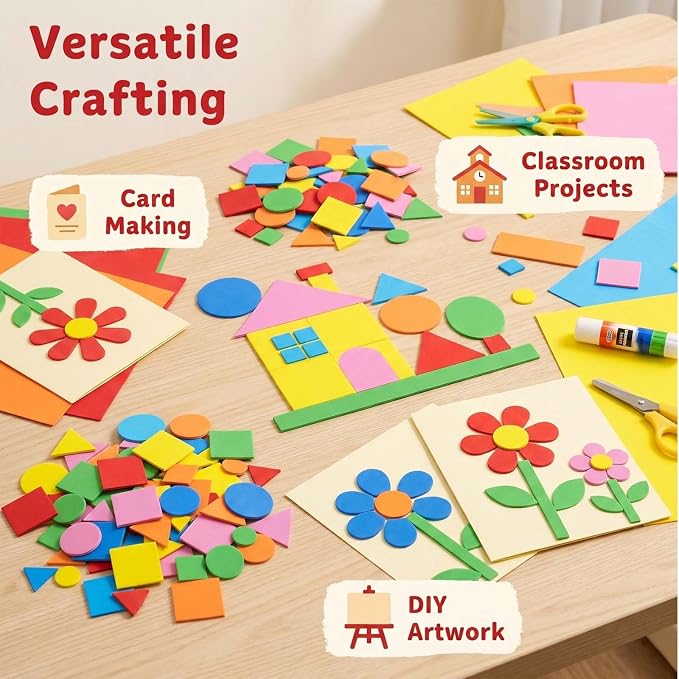 Foam Shapes for Crafts About 1000Pcs, Self-Adhesive EVA Foam Geometric Shapes