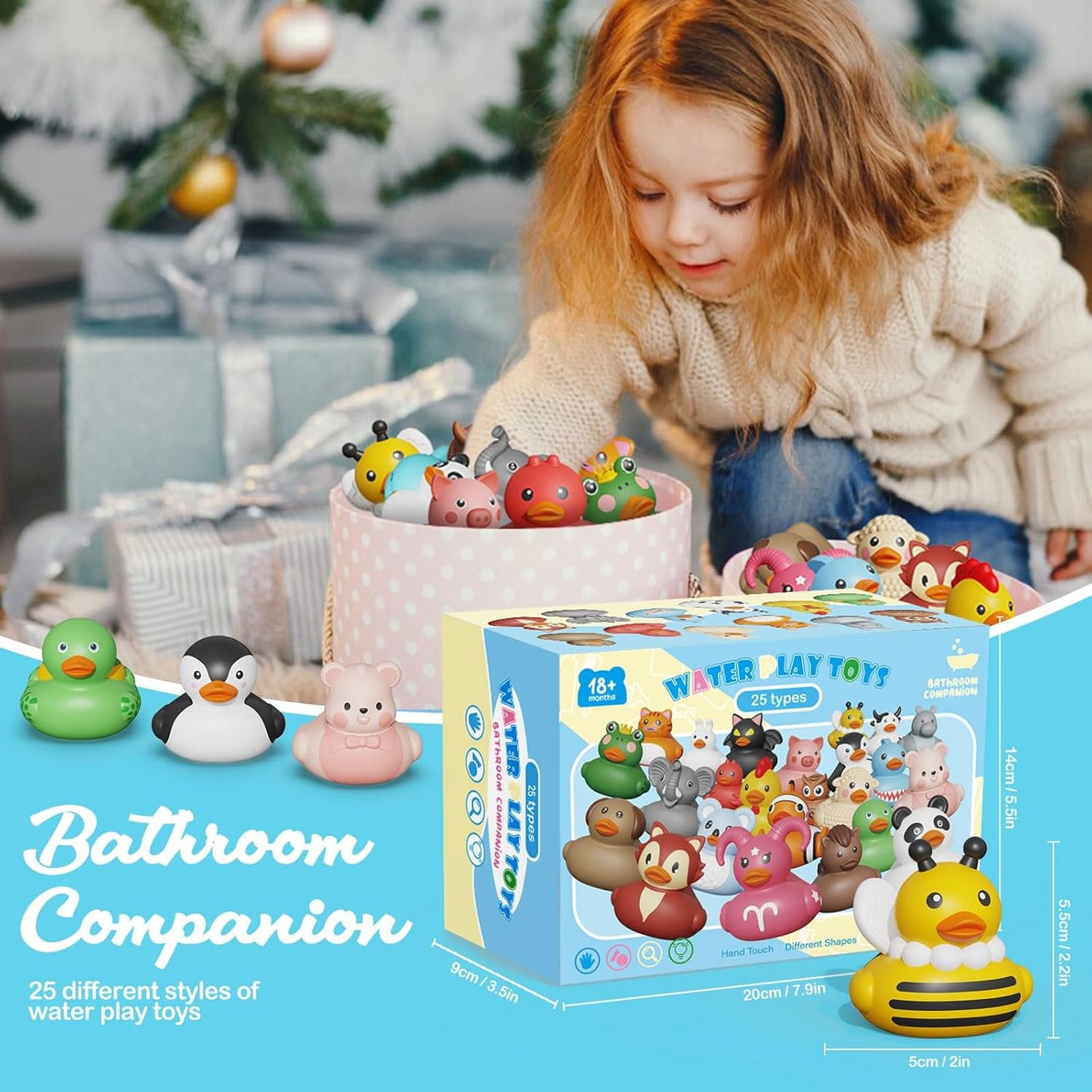 25PCS Rubber Ducks,Toddler Bath Toys,No Hole Bathtub Toys,Baby Pool Toys for 18 Months and Older