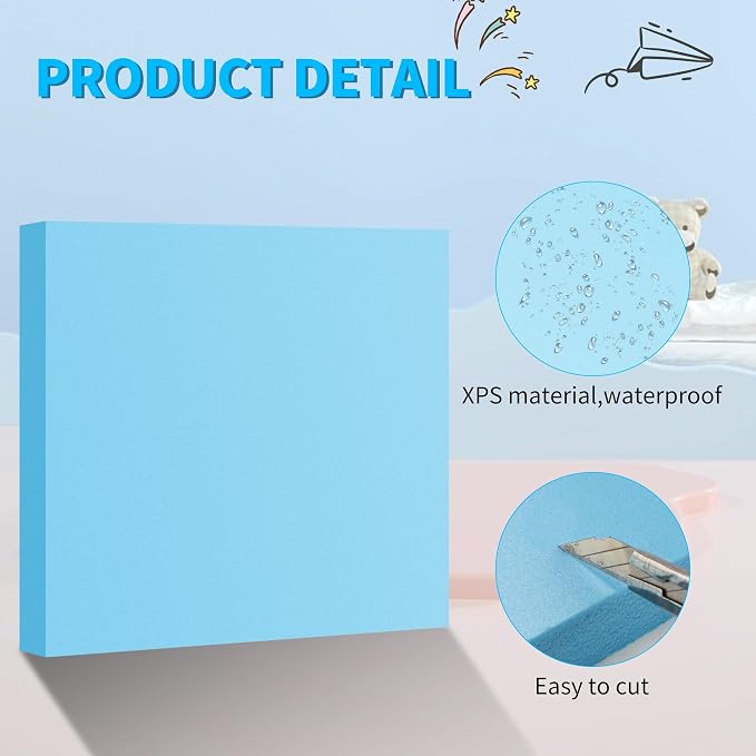 LuckyFoam Blue 4 Pack 12x12x1 inch Foam Sheets 1 Inch Thick | Polystyrene