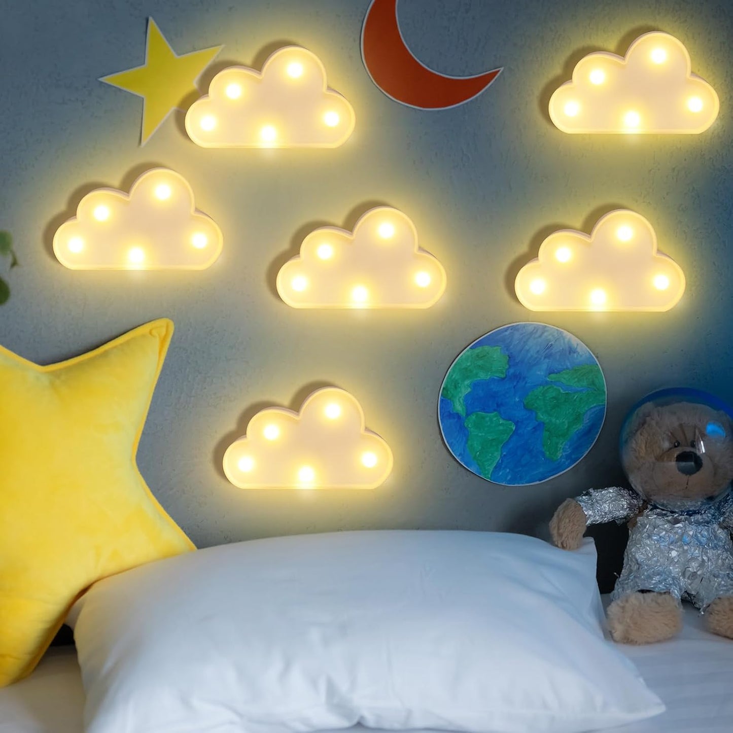 clothmile 6 Pcs LED Cloud Night Light Can Be Hung On The Wall Kids Room Room Light, Suitable for Birthday Party Holiday Decoration Baby Room Nursery Decoration (Clound-6pcs)