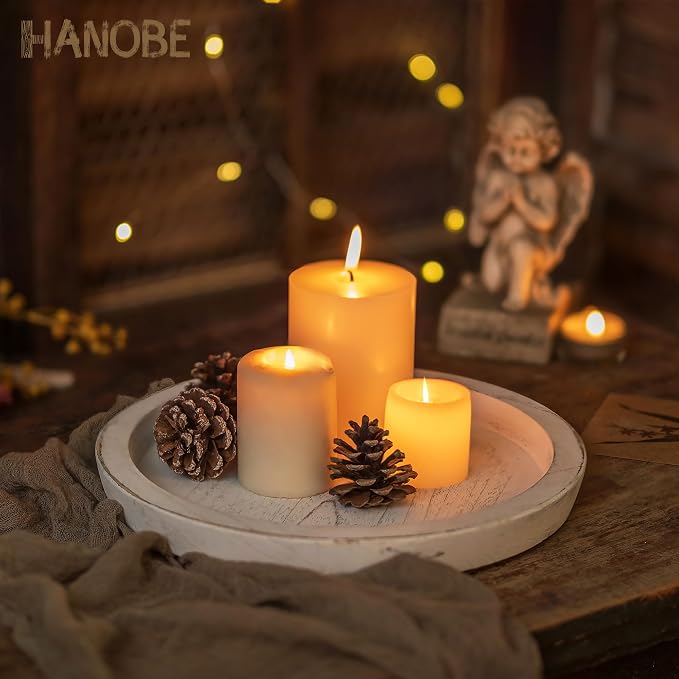 Hanobe Wooden Coffee Table Serving Tray, Farmhouse Candle Holder | 2pc Table