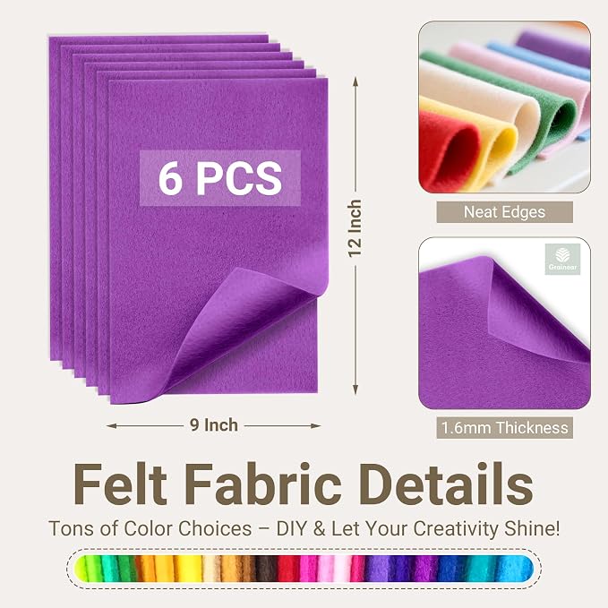 Purple Soft Felt Sheets for Crafts, 1.6mm Thick, Kids' Crafts, DIY Projects