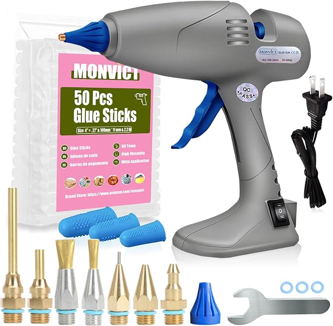 MONVICT Hot Melt Glue Gun with 7 Copper Nozzles, 50 Glue Sticks | 3 Silicone