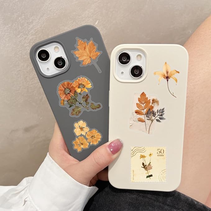 50 Pcs Dried Flower Stickers Aesthetic Autumn PET Transparent Stickers Vintage