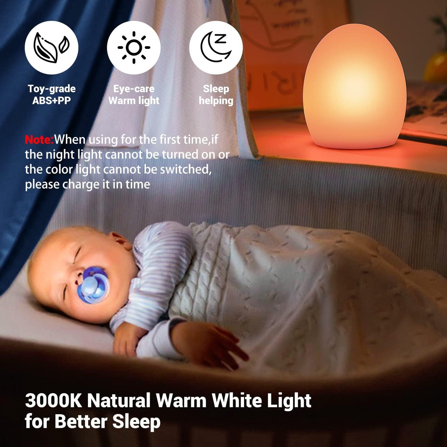 Cute Kids Night Light Night Lamp Night Lights for Kids Bedroom Toddler Baby Portable Silicone Battery Led Nightlight Nursery(Egg)