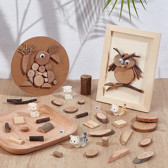 PH PandaHall Wooden Unfinished Craft Kits Garden Playset Loose Parts Natural