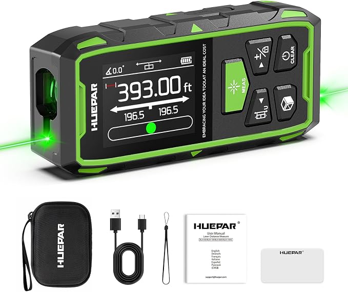 Huepar Dual Laser Measuring Tool, Fathers Day Dad Gifts, 393Ft Green-Beam