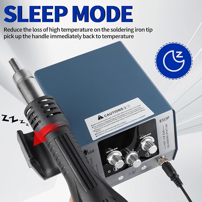 HengTianMei 720W Hot Air Soldering Station 2-IN-1 SMD Soldering Iron Station with 2 Helping Hands, 3 Soldering Tips, 5 Nozzles, Sleep Mode, Fast Heating, 392℉-932℉, for Electronics PCB Repair（8512P）