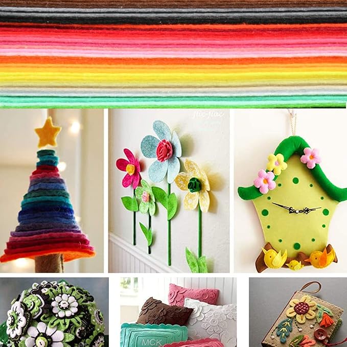 BUYGOO 60Pcs Stiff Felt Fabric Sheets, 12 x 12 inches Assorted Felt Sheets