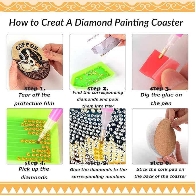 Clendo 8 PCS Coffee Dog Diamond Art Coaster Kits