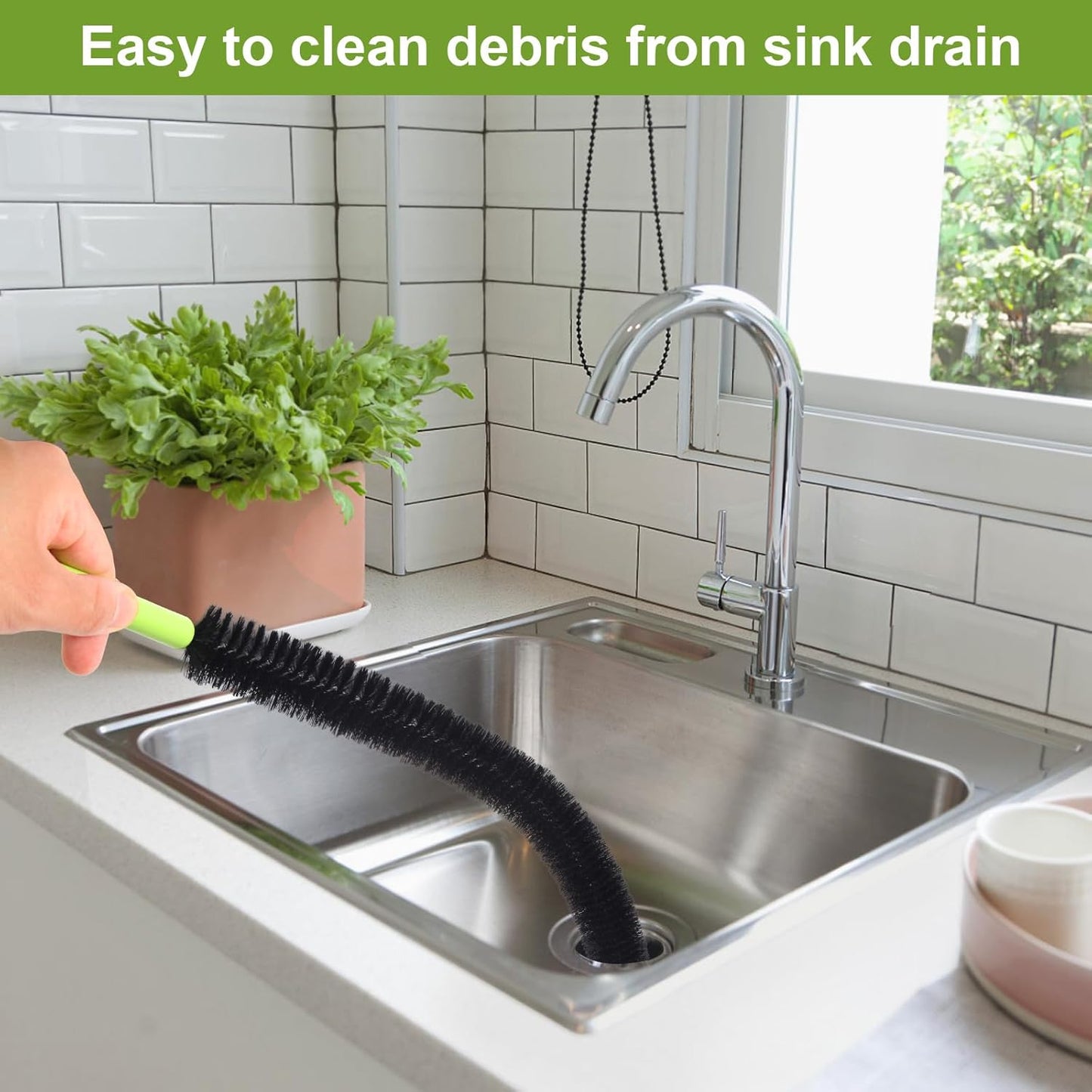 2 Pcs 17” Flexible Sink Drain Cleaner Brush Long Pipe Cleaner Brush for Cleaning Home Kitchen Sink Buthtub Snake Tube Hair Drain Clog Remover Brush for Shower and Tub Hair Clogs Bendable Sewer Drain