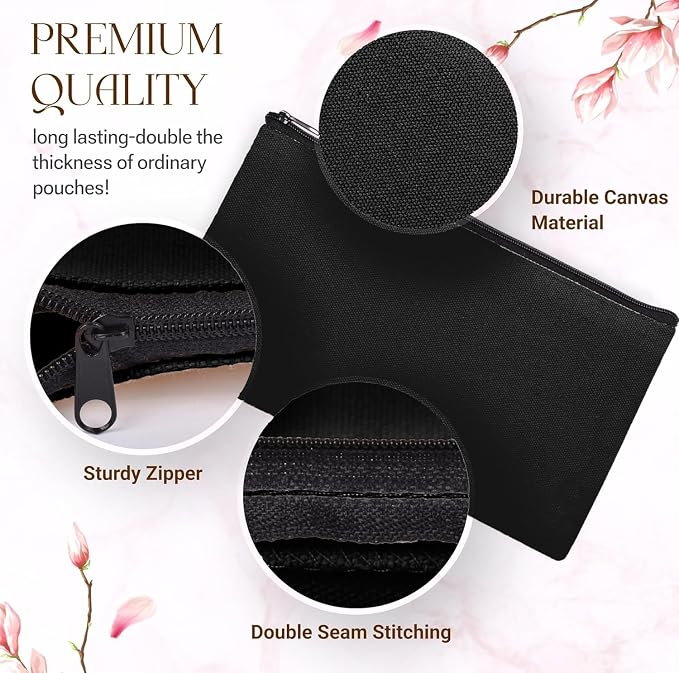 40 PCs 8.3x4.7 Black canvas Zipper Pouch, Makeup Bags Bulk Pencil Pouch