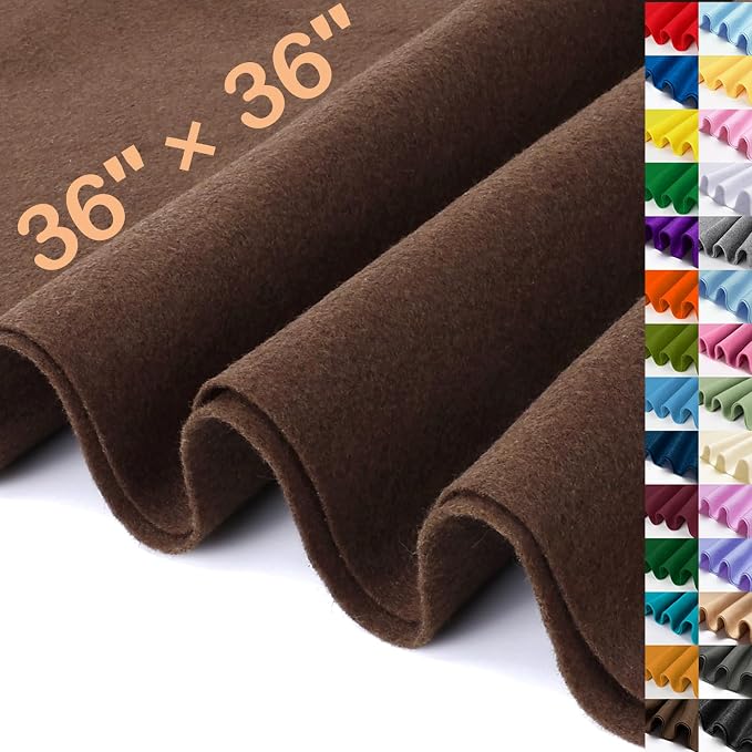 XSEINO Chocolate Brown Large Felt Fabric 36" X 36 ", 1.4 mm Thick Soft Felt