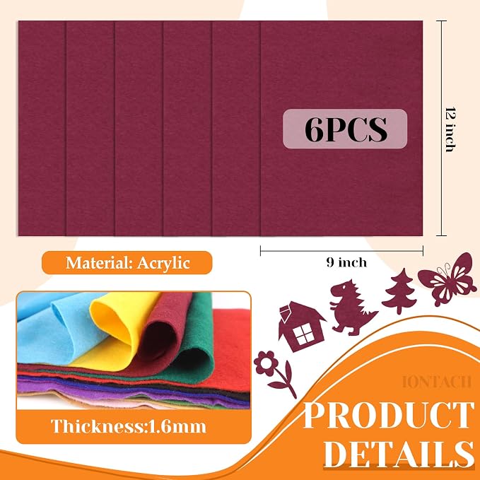 IONTACH 9" X 12" Soft Felt Sheets 1.6mm Thick | Felt Fabric