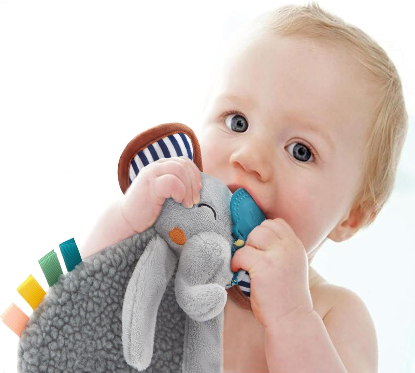 Pro Goleem Grey Elephant Loveys for Babies Girl and Boy, Baby Lovey with Teether, Baby Toys 0 3 6 9 12 Months, Safety Teething Toys for Babies Infant Newborn and Toddler Gifts