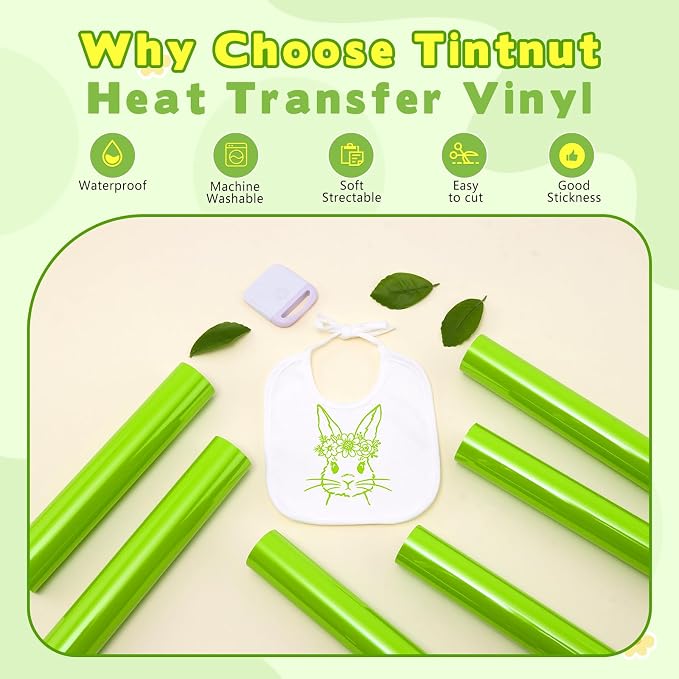 Tintnut Jasmine Green Heat Transfer Vinyl, easy cut & weed, stretch washable