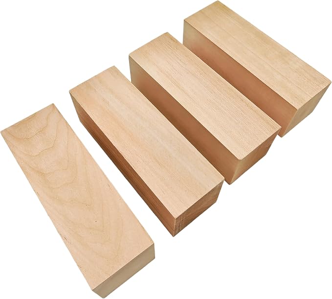 4Pcs Unfinished Basswood Blocks-2x2x6 Inch Rectangular Linden Wood Blocks