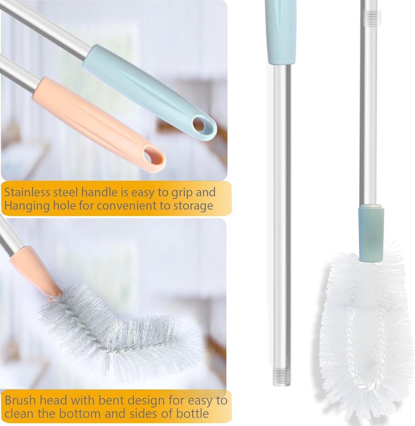 Water Bottle Cleaning Brush, 2 Pack 28inch Bendable Water Bottle Brush Long Nylon Bristles with Stainless Steel Handle for 3 Gallon and 5 Gallon Water Bucket