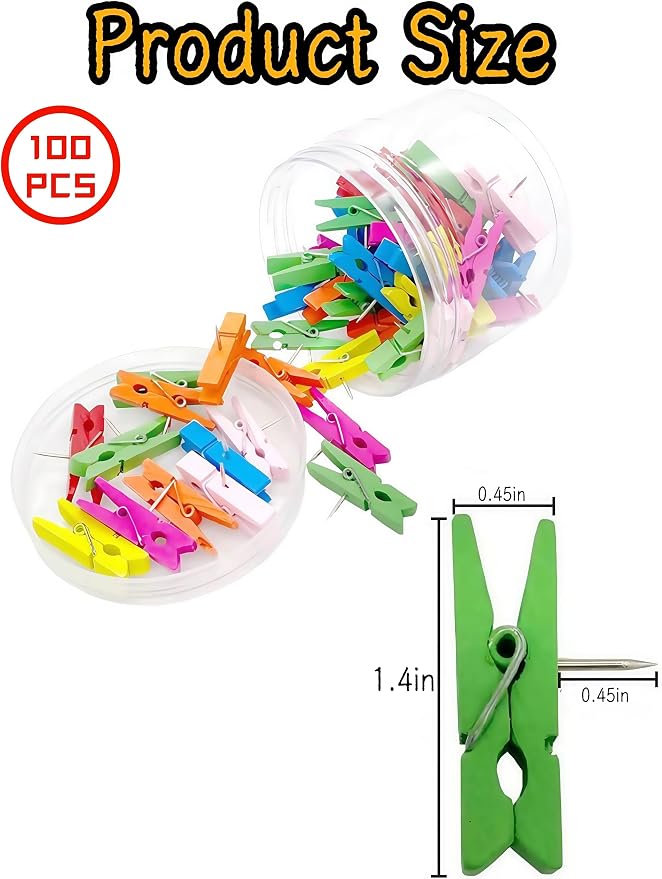 Push Pin with Wooden Clips