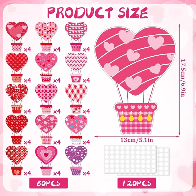 AUGSUN 60pcs Valentine's Day Bulletin Board Decorations Hot Air Balloon Cutouts