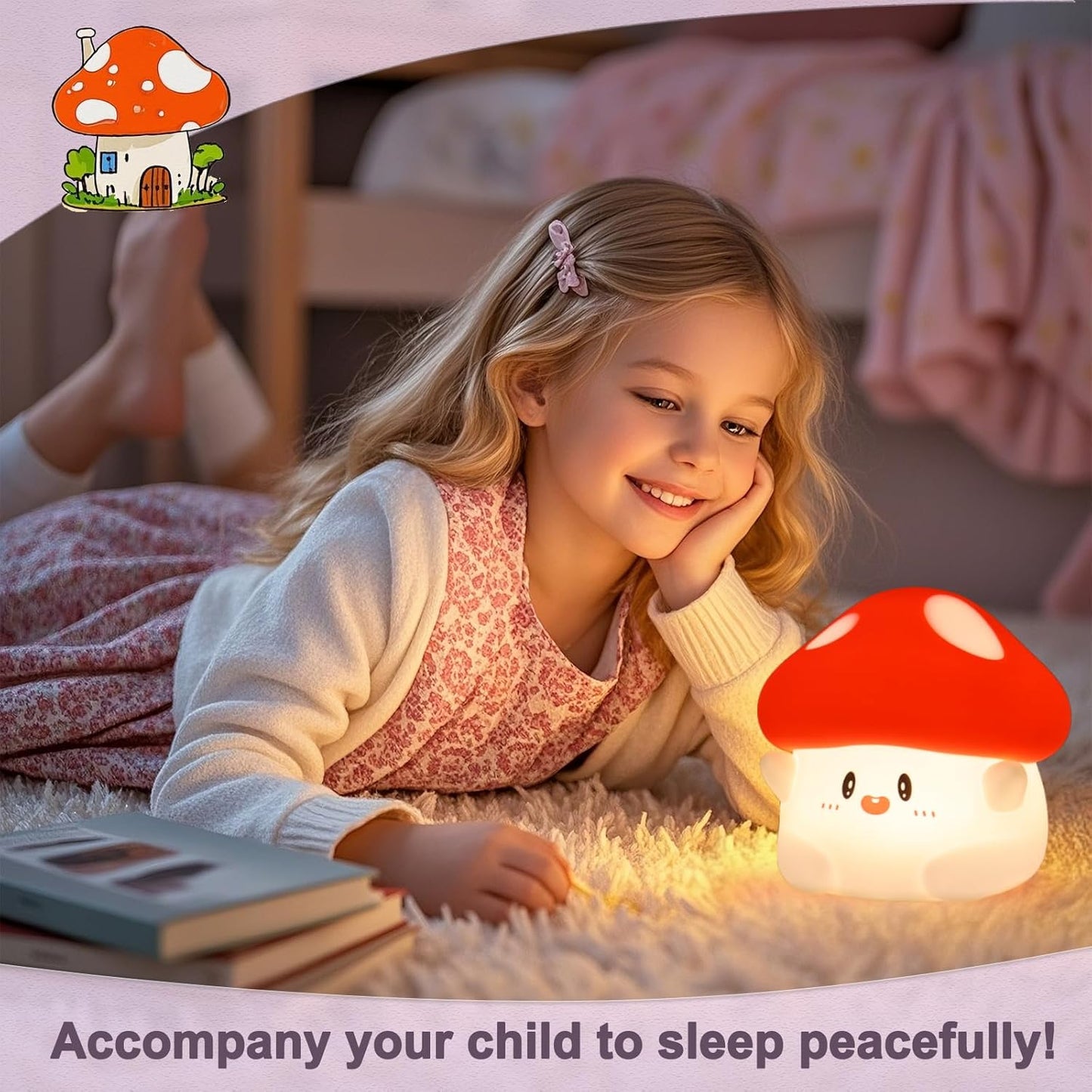 Mushroom Night Light with Squishy Soft Silicone, RGB Flashing Color, Dimmable Rechargeable Portable Touch Mushroom Gifts Decor for Girls Boys