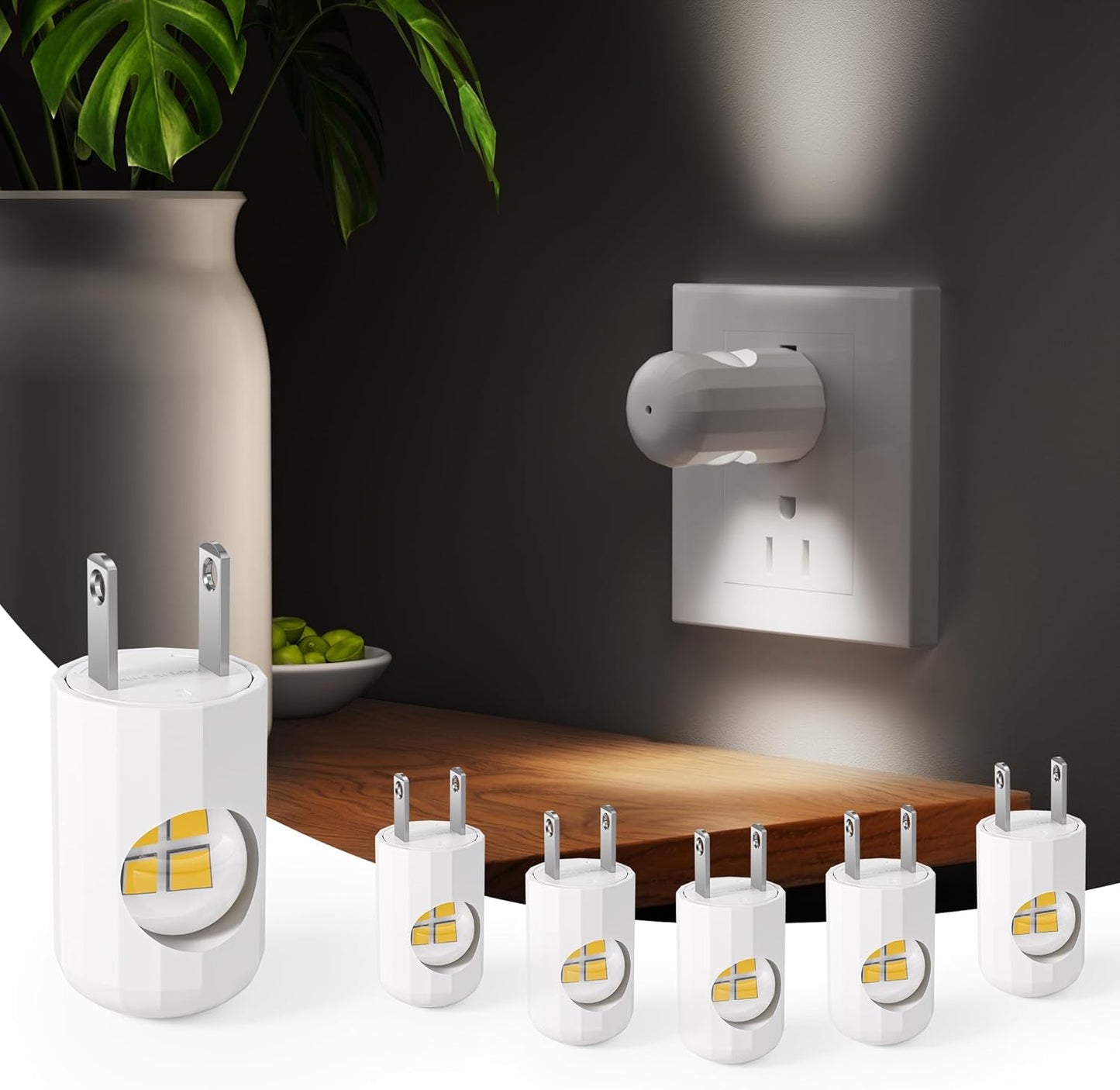 6 Pack Mini LED Night Light Plug in Wall - Dusk to Dawn Auto On/Off, 4000K Cool White 100 Lumen, 360° Adjustable Lighting for Bedroom, Bathroom, Stairs, Kids Room, Hallwayay
