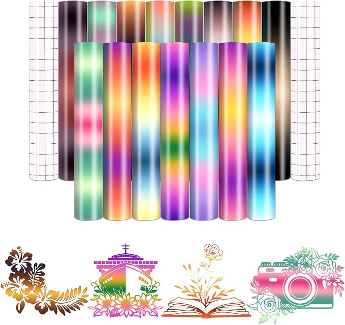 Dark Gradient Permanent Adhesive Vinyl 15 Sheets 12'' x 10'' | Ombre Rainbow