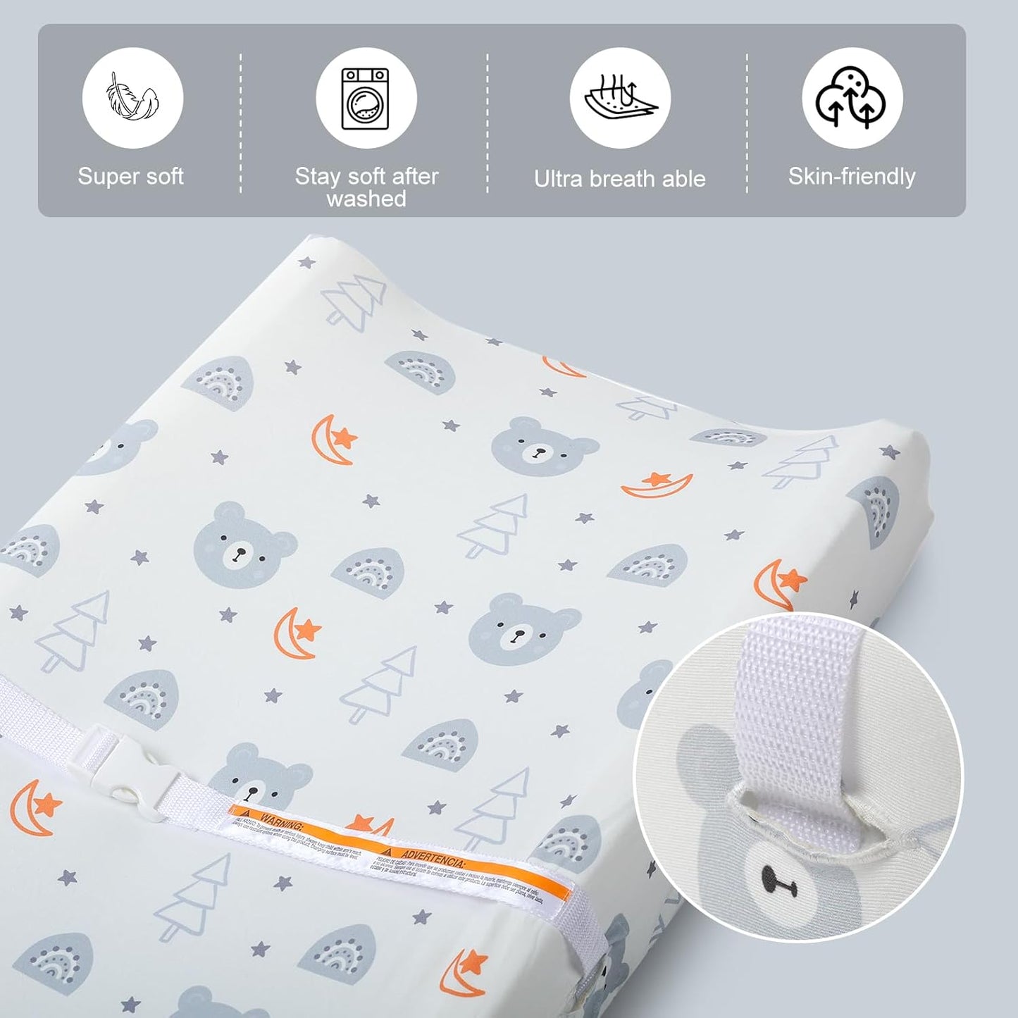 Premium Baby Changing Pad Cover 2 Pack - Soft, Comfortable & Safe (Bears and Birds)