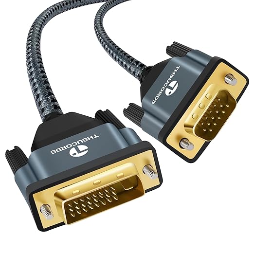 DVI to VGA Cable 3.3FT, Uni-Directional DVI-D to VGA Adapter Male to Male Gold-Plated Braided 1080P Full HD Cord for HDTV, PC,Laptop, Monitor, Projector