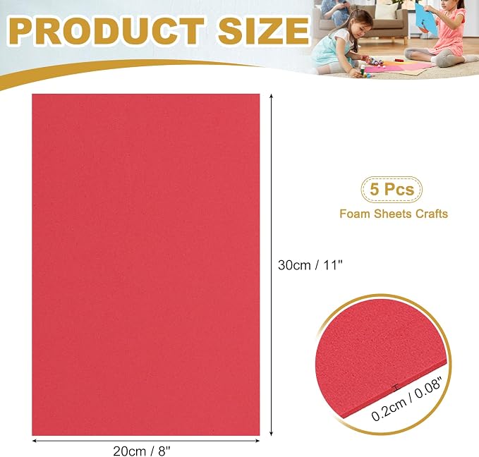 uxcell 5 Pcs Red EVA A4 Foam Sheets Crafts, 12 x 8 Inch Foam Paper