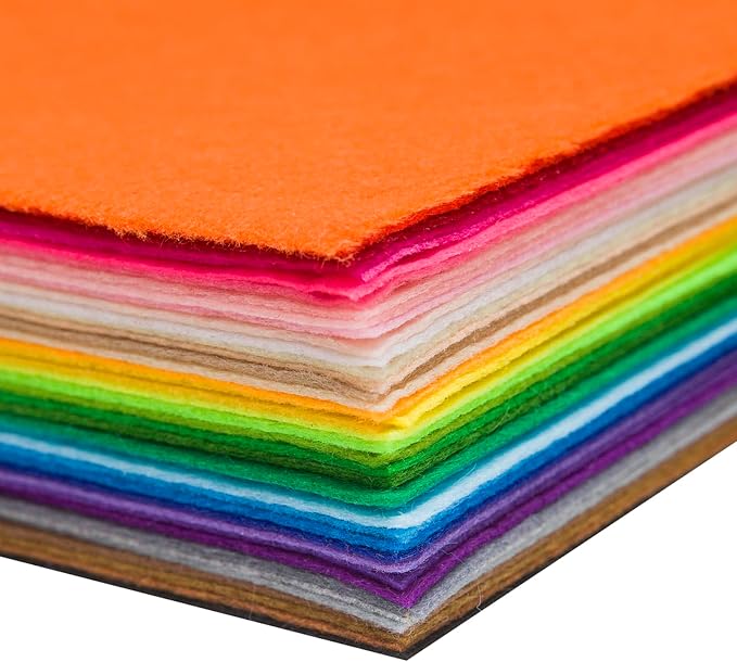 6" x 6" Felt Fabric Sheets for Crafts, 1mm Thick, Squares Non-Woven Felt Fabric