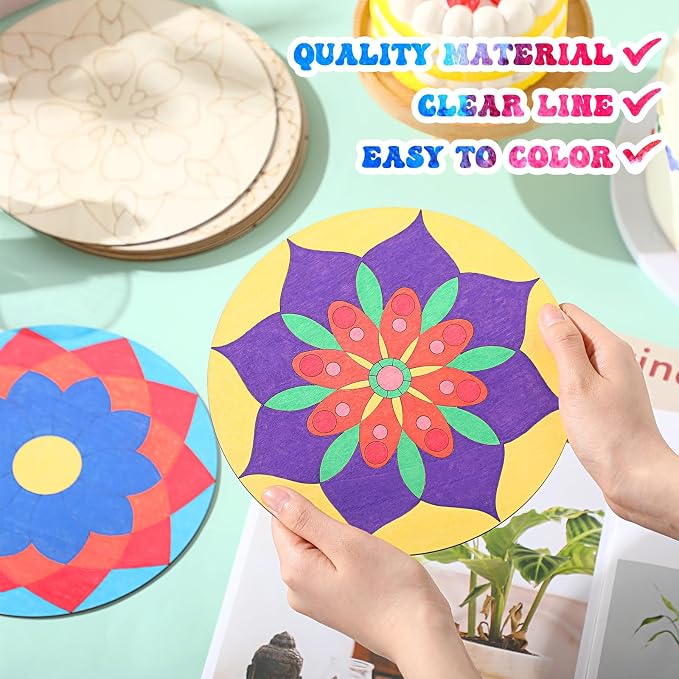 Vercraft 22 Pcs Wooden Mandala Painting Set 10 Mandala Unfinished Wood Cutouts