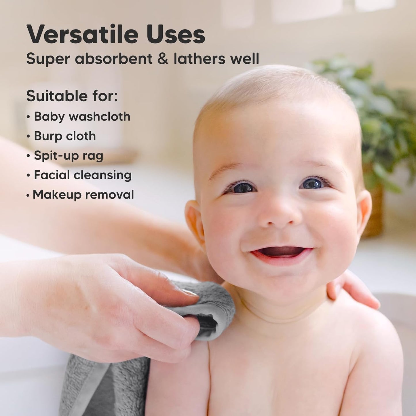 6-Pack Baby Washcloths - Soft Absorbent Viscose from Bamboo Wash Cloths for Babies, Kids, Toddlers, Infant, Newborn Bath Towels, Gentle on Sensitive Skin, 10x10 Reusable Face Towels (Cool Gray)