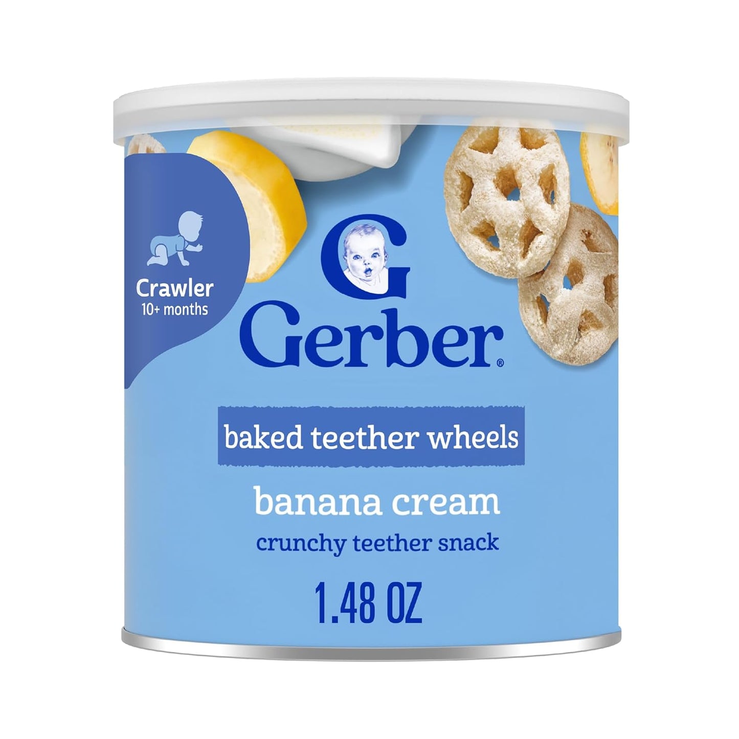 Gerber Baked Teether Wheels, Banana Cream Crunchy Teether Snack, Baby Crackers, 6PK