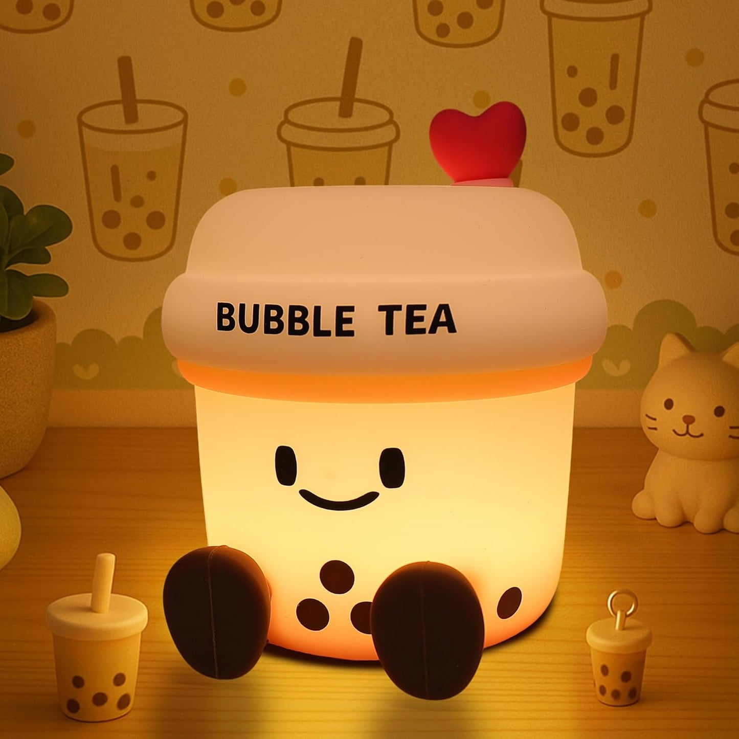 Attivolife Bubble Tea Night Light, Cute Boba Tea Nursery Silicone Lamp, Rechargeable Protable for Bedroom Home Table Decor Light with Dimmable & Timer, Christmas Birthday Gift for Kid Children Toddler