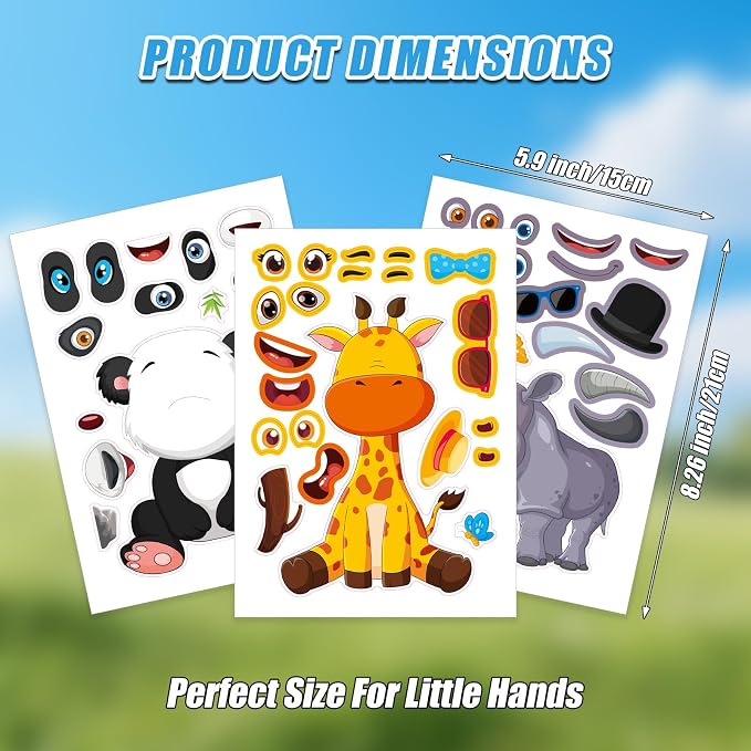 48 Sheets Create Funny Safari Animals Stickers, Make a Face Stickers