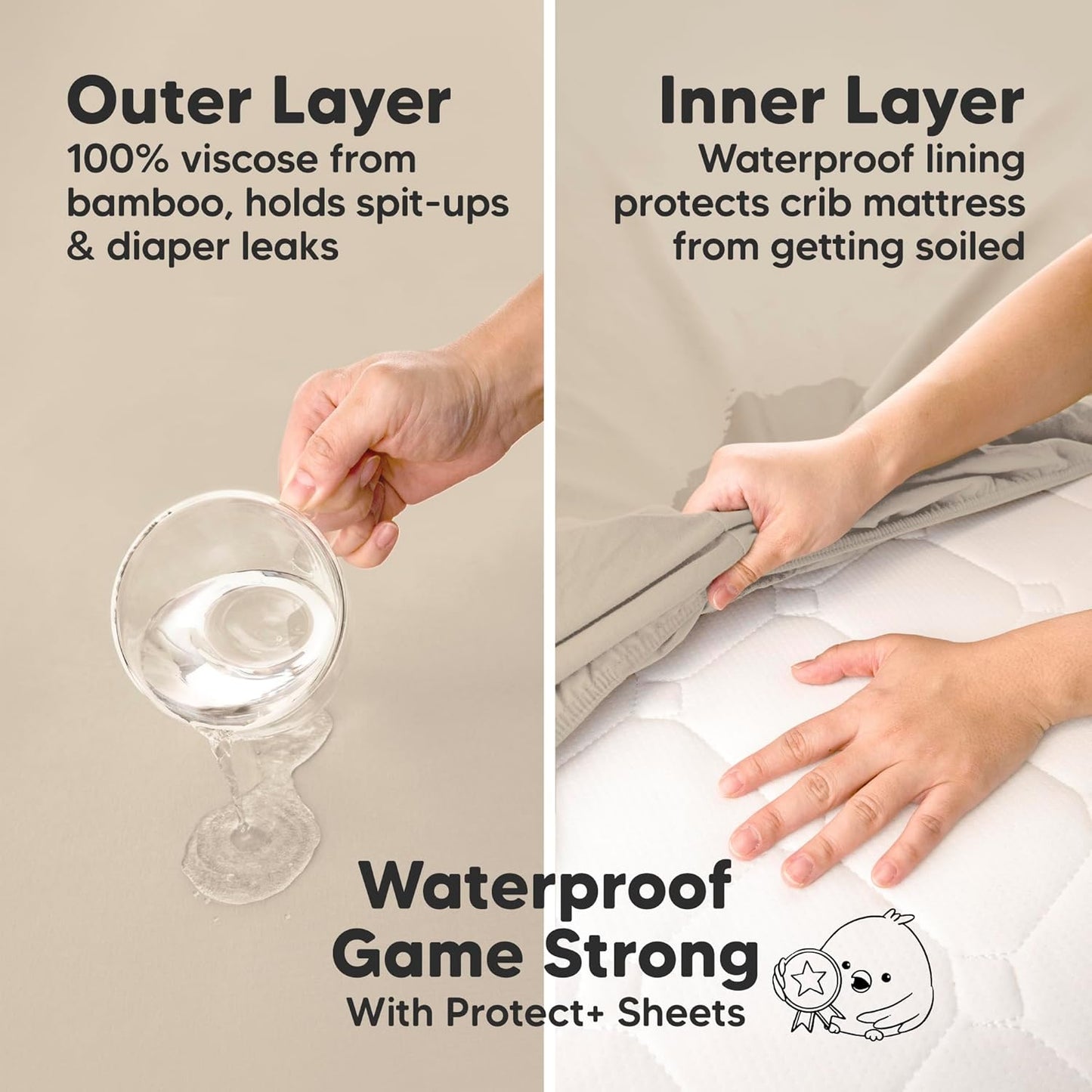 2-Pack Waterproof Baby Crib Sheets for Boys, Girls - 52x28 Viscose Derived from Bamboo Toddler Bed Sheet Neutral, Fitted Crib Mattress Protector Cover for Baby Bedding, Soft & Gentle (KeaSafari)