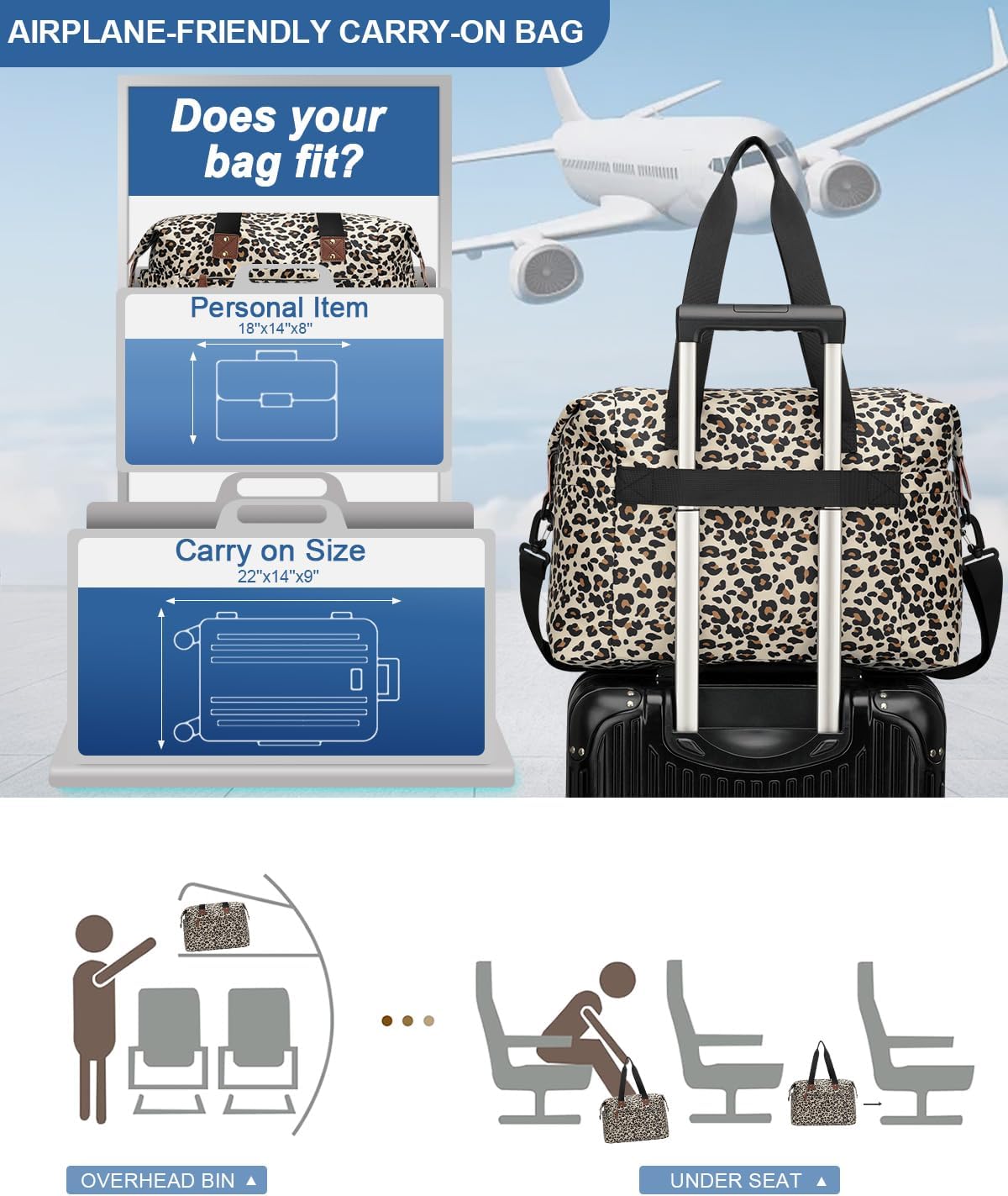Travel Duffle Bag, Waterproof Weekender Overnight Hospital Bags for Women Men with Toiletry Bag Lightweight Carry on Personal Item Duffle Gym Bag for Travel, Airplanes, Sports