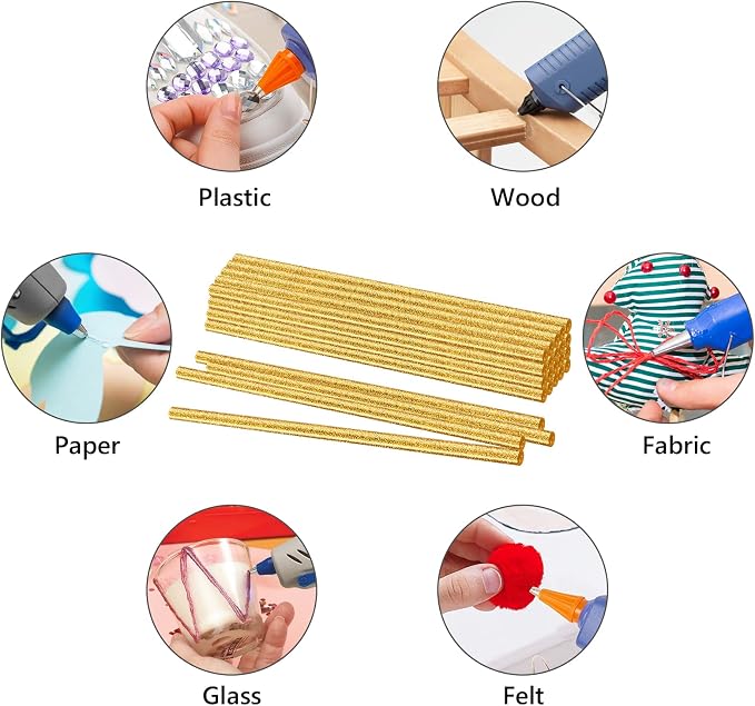 Manarty Glitter Gold Hot Glue Sticks, All Temperature Adhesive EVA Glue Sticks